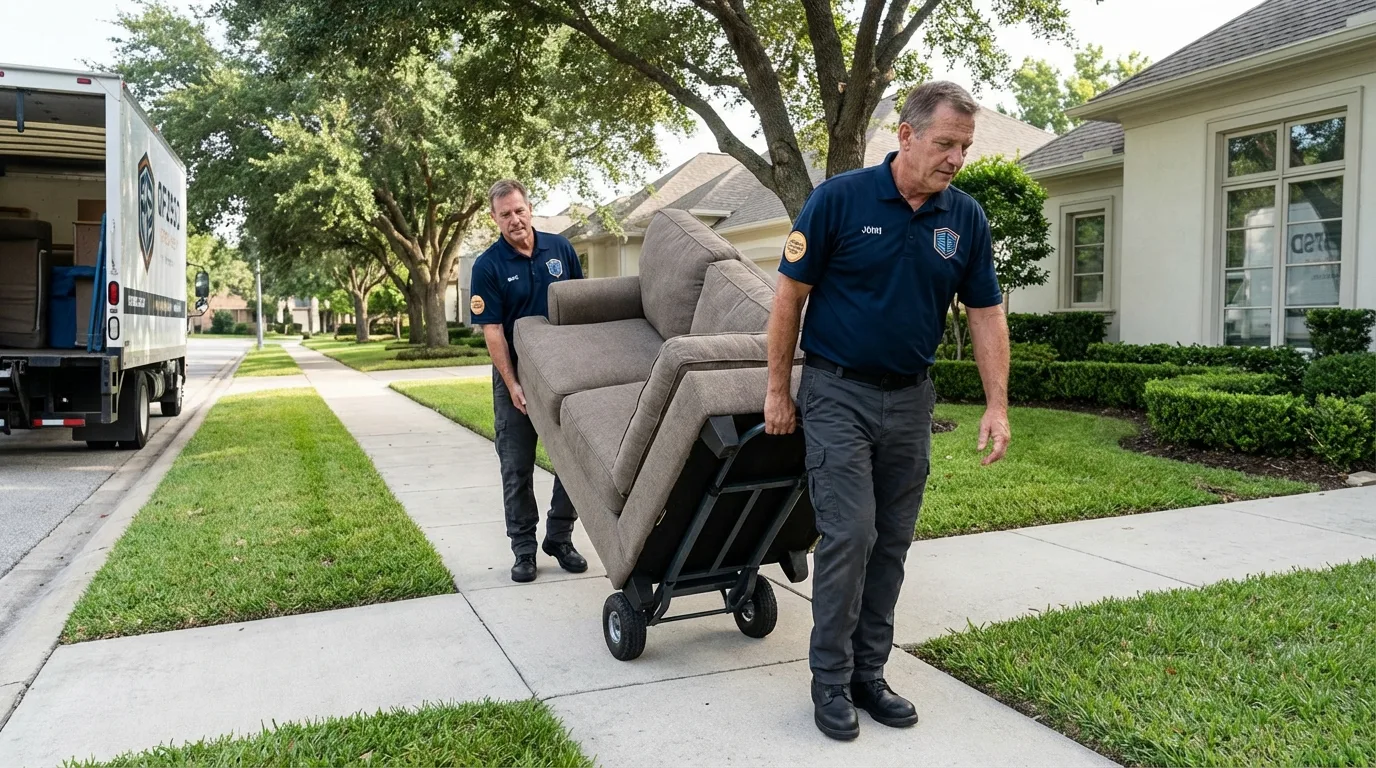 Local residential moving crew loading furniture in San Marcos, TX